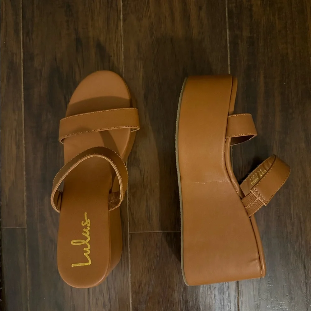 Lulu's Cognac Tan Platform Slide Sandals